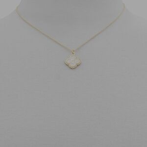 Gold Clover Pendant Necklace with White Center Letter C Comes W Accessory Pouch